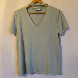 Soft Green Choker Neck T Shirt Top Small